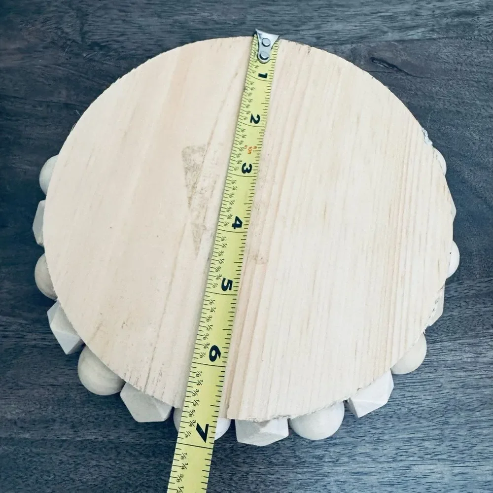 Wood Bead Round Mirrored Candle Holder Decor Plate